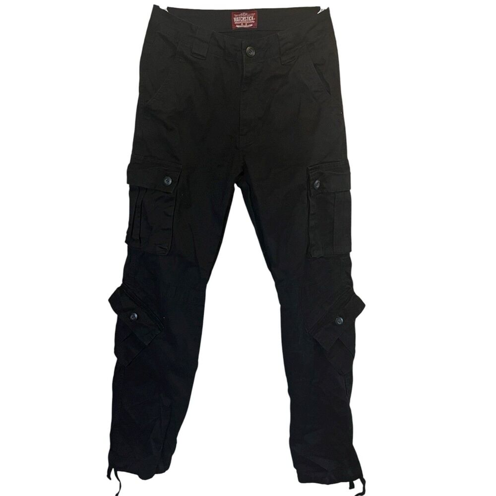Black Cargo Pants Size 30 Straight Leg Utility Y2K Streetwear Multi Pocket ✨